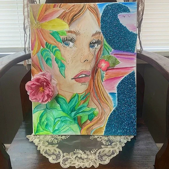 “California Dreaming” 16x20in Handpainted Watercolor on Canvas - Picture 1 of 3